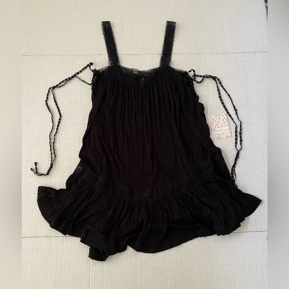 NWT Free People Crochet Ruffled Trapeze Mini Dress Black Size XS
